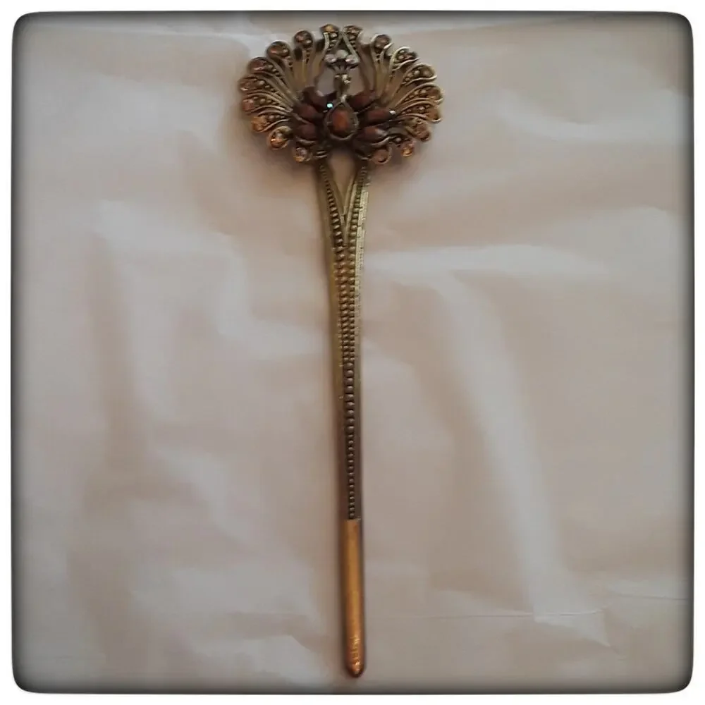 Peacock Hair Stick Bronze Gold Metal Accessory Bridgerton Decoration Jewelry